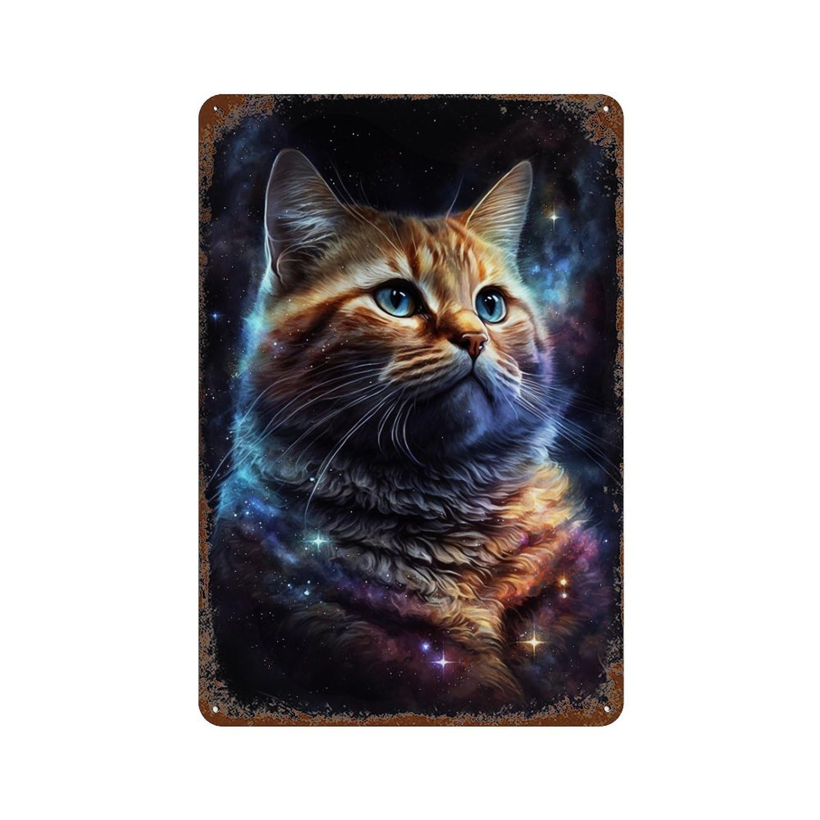 Cosmic Cat Portrait-71 Rustic Tin Plaque 11.8"x7.9", Novelty Wall Decor for Garage, Pub Or Kitchen