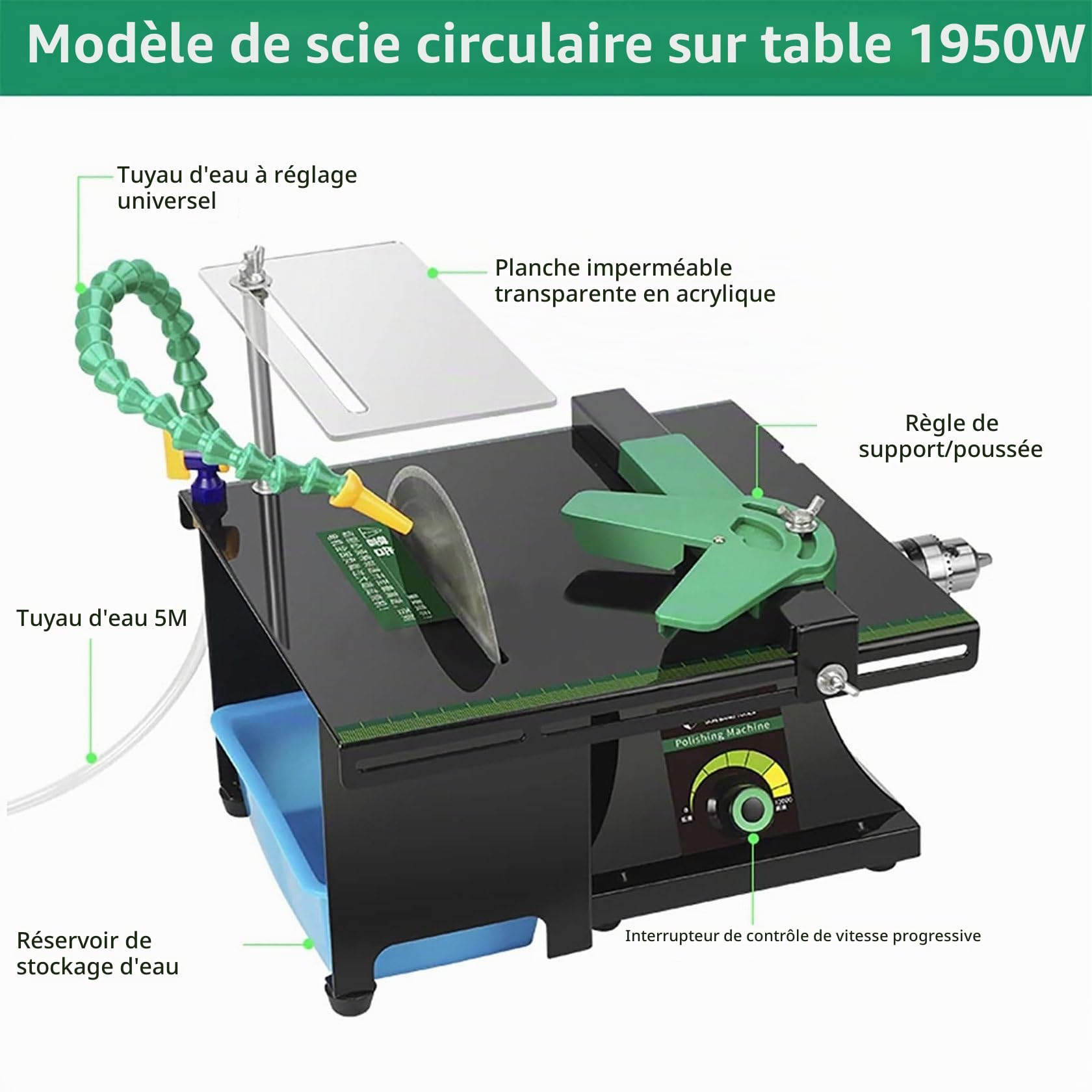 Machine De Polissage Lapidaire, Machine De Polissage Et De Meulage, Mini Scie à Table pour Roches - 19800 W - Tour D'éTabli pour éQuipement- Appareil De Polissage De Bijoux 800-12000 TR/Min