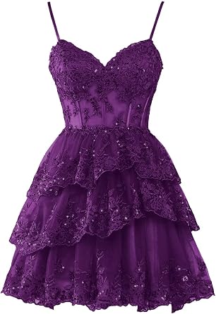 Sparkly Tulle Homecoming Dresses Short Lace Appliques Spaghetti Straps Corset Formal Evening Party Gowns for Teens