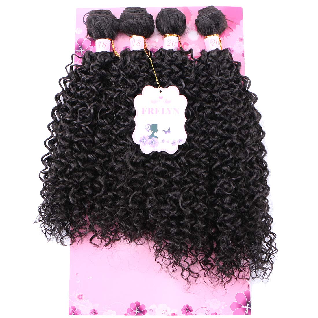 FRELYN Kinky Curly Synthetic Hair Bundles Quick Weave Hair Bundles Sew in Extension Two Tone Ombre Black Fade to Burgundy 4 Bundles/Pack Very Soft Natural Looking 18 18 20 20 Inches