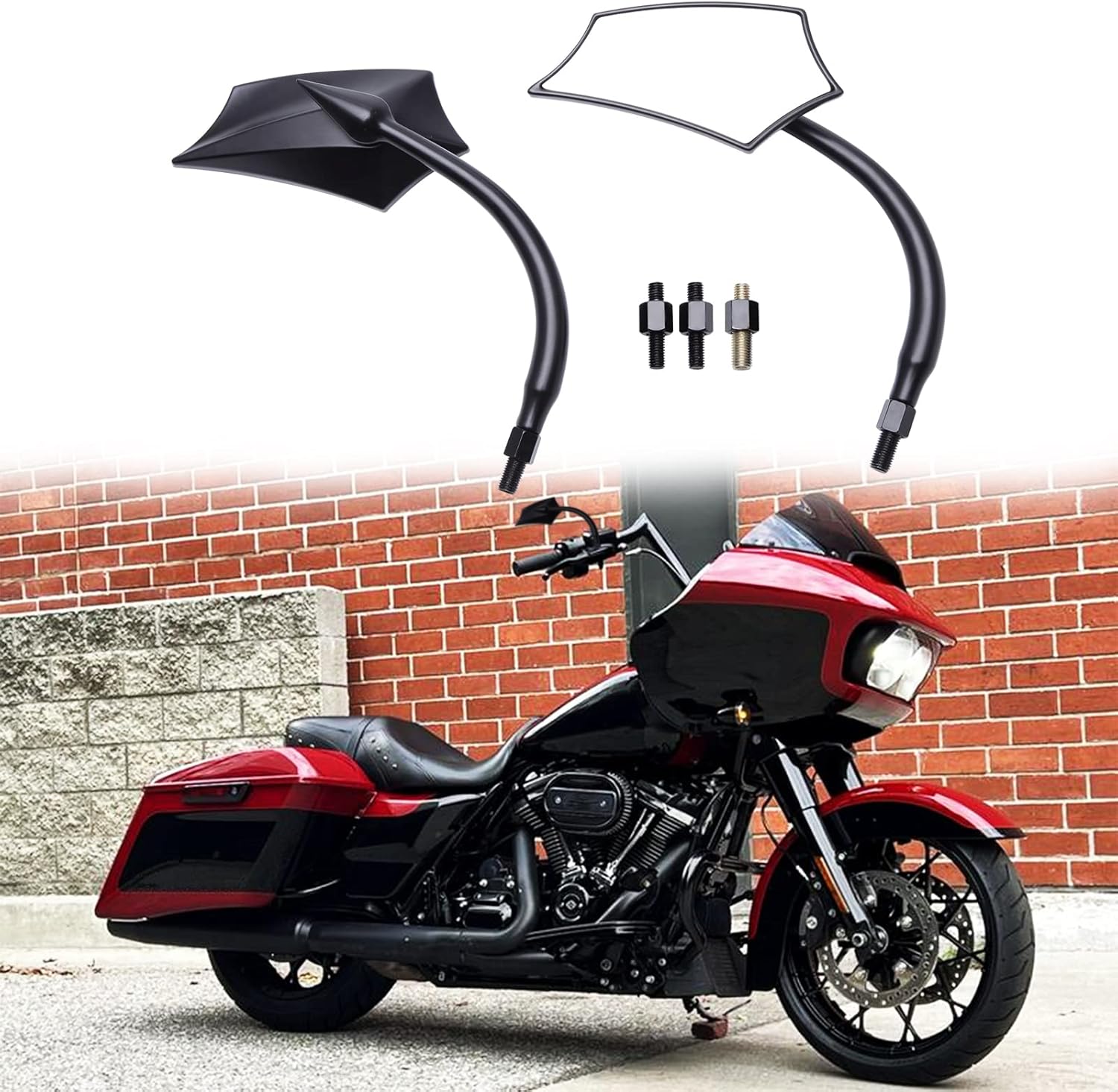 DREAMIZER Universal 8mm/10mm Black Irregular Shape Motorcycle Rear View Mirrors Compatible with Harley Cruisers Sportster Softail Touring Road King Road Street Glide