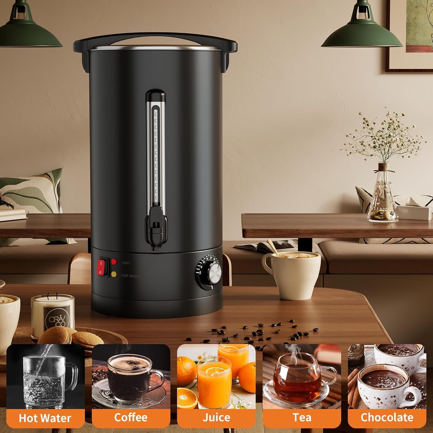Takywep 100 Cup Commercial Coffee Urn,14L/3.8Gal Stainless Steel Electric Coffee Maker With Double Wall Insulation,Electric Hot Beverage for Weddings, Parties, Catering, Buffets