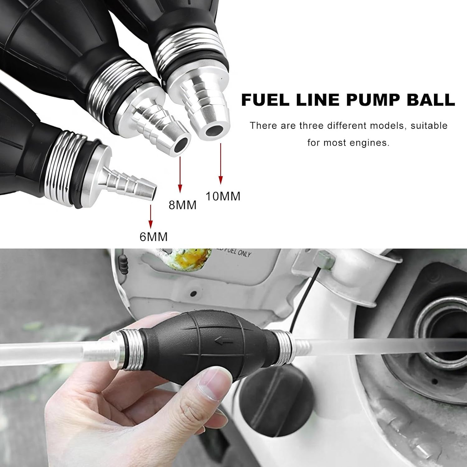 Fuel Transfer Pump, 1/4" 6mm Rubber One-Way Auto Vacuum Fuel Hand Primer, Bulb Type Gasoline Petrol Diesel Manual Pump for Most Cars Boats Motorcycles, Car Accessories (6mm)