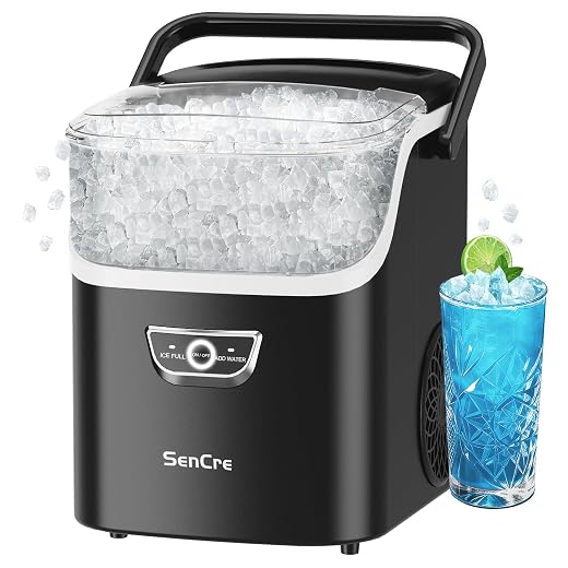 Nugget Ice Maker with Handle, 40lbs/Day Countertop Ice Maker Ready in 5 Mins, Soft Sonic Ice, Auto-Cleaning Ice Makers Portable Ice Machine for Home Kitchen Office Party & Large Families