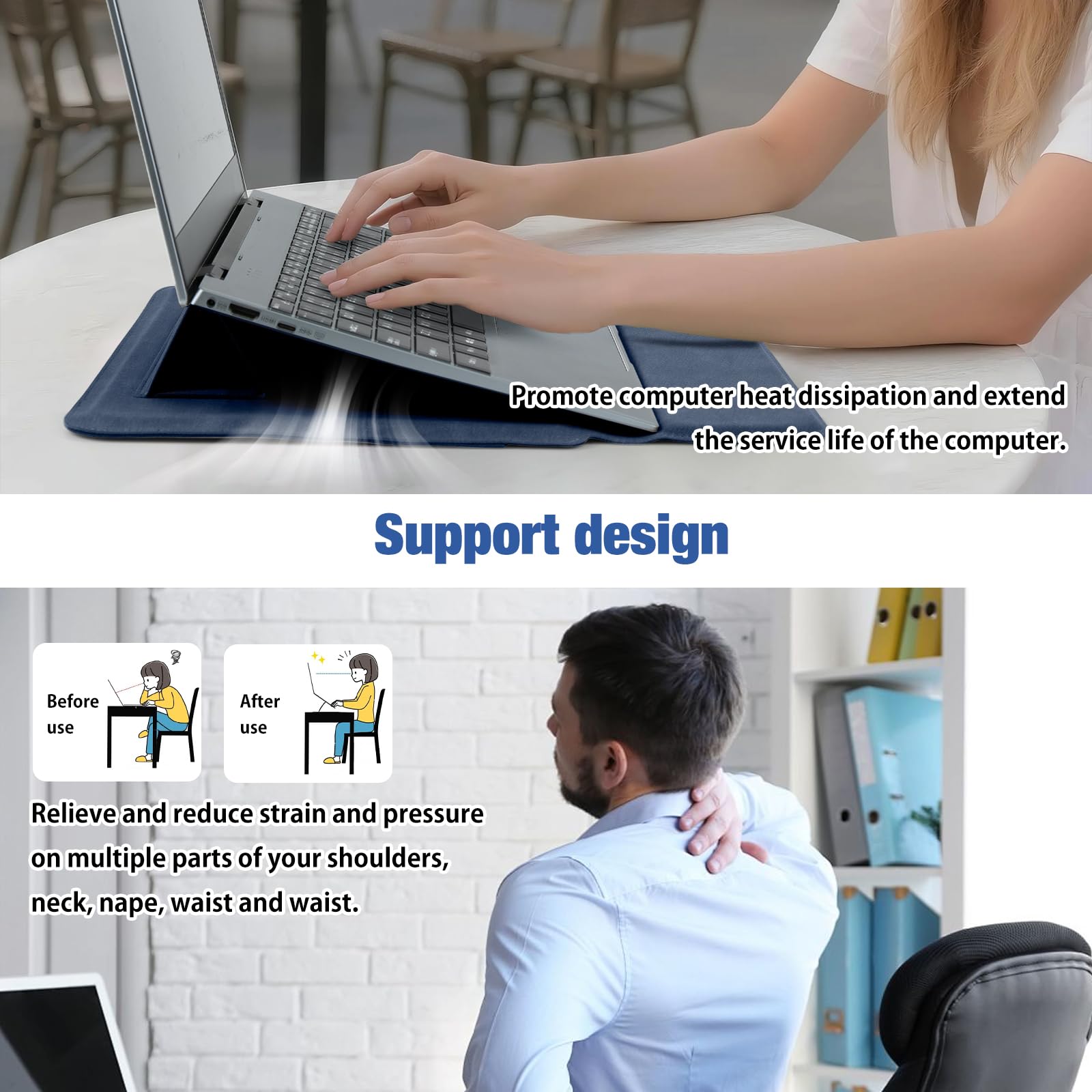 HaruYo 12-13-14-15-15.6-16 Pulgadas Funda para Ordenador Portátil con Soporte Ajustable y Reposamuñecas Integrado, Cuero de PU, para MacBook Air/Pro/Surface DELL Lenovo HP ASUS Acer PC 15" -16"