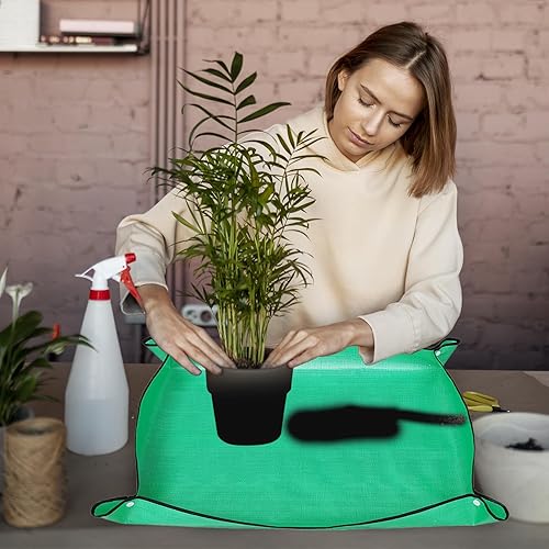 Miniatura 5 de Dohia Tapete de trasplante de plantas, bandeja de polietileno impermeable para macetas para plantas de interior, tierra para macetas, tapete