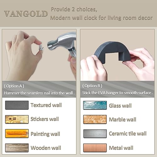 Miniatura 5 de VANGOLD Manecillas de reloj de pared grandes, agujas de reloj 3D DIY con mecanismo de reloj y adhesivo de pared para decoración de oficina en casa