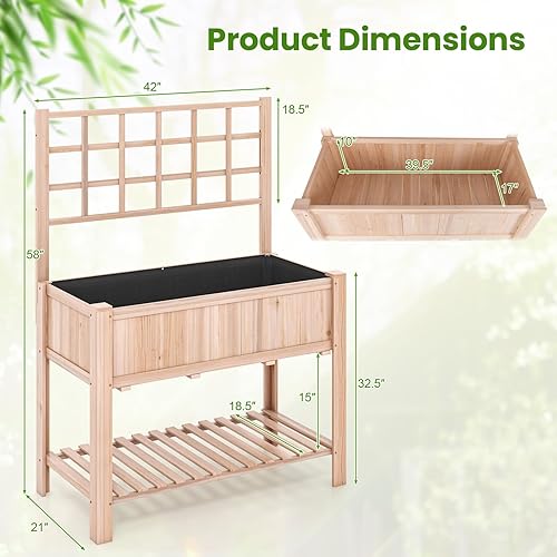 Miniatura 8 de S AFSTAR Cama de jardín elevada con enrejado, maceta elevada de 42 x 21 x 58 pulgadas con patas, estante de almacenamiento inferior, forro para