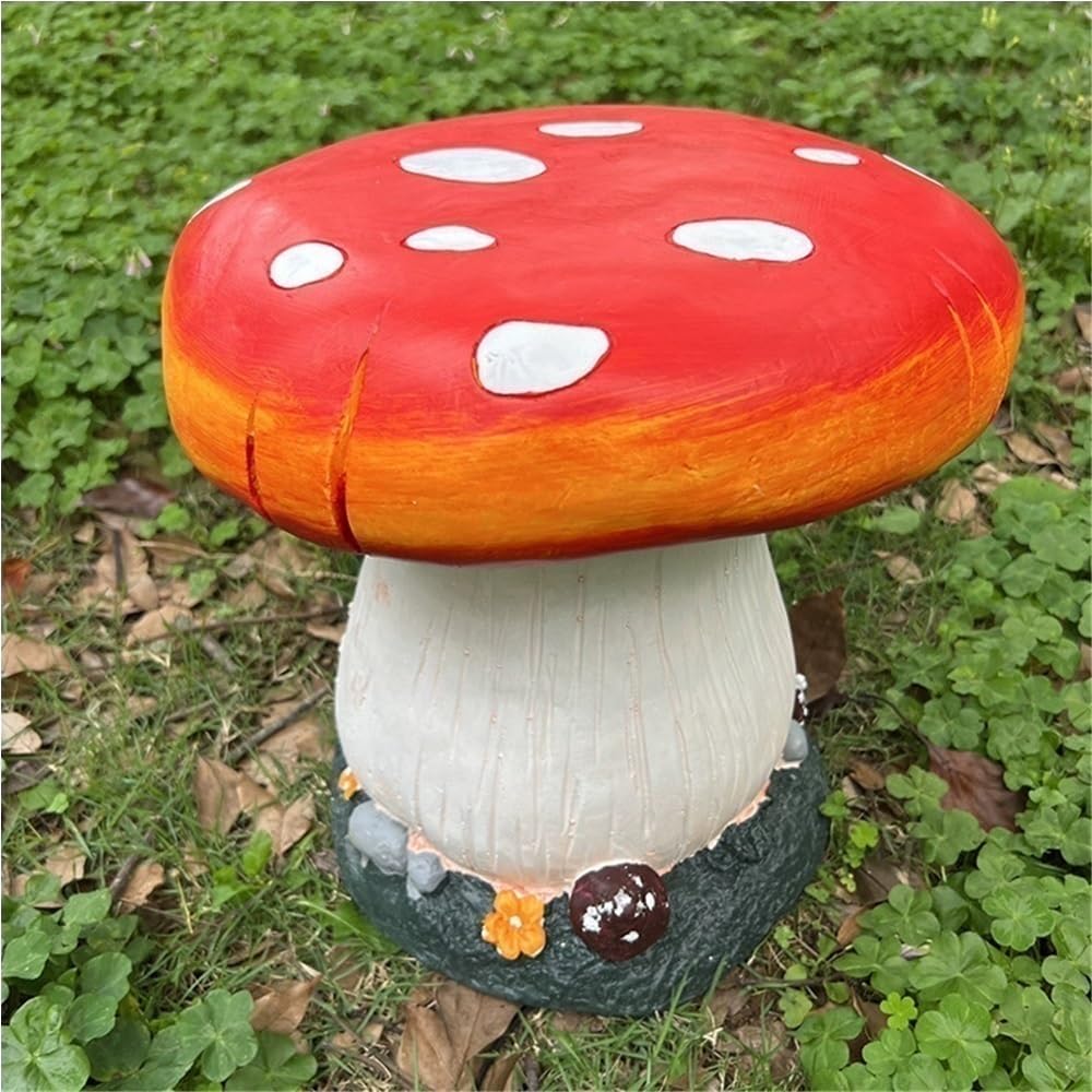 Small Mushroom Stool, Creative Landscape Sculpture, Cute Resin Ottoman for Outdoor Garden Decor, Indoor/Outdoor Decorative Accent Seat(Red)