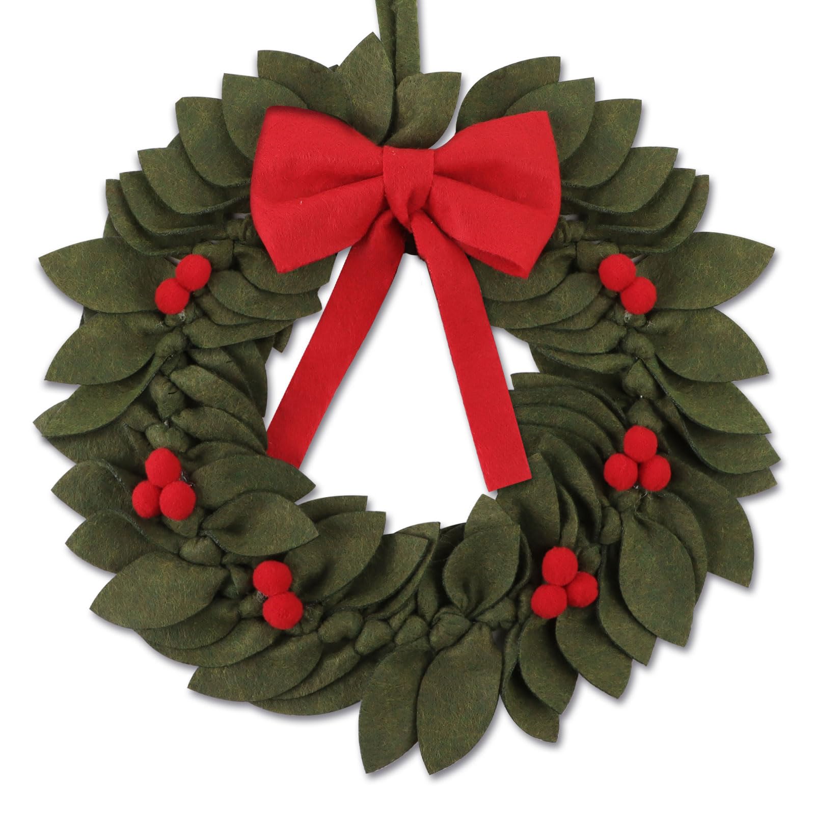 Christmas Wreath for Front Door Xmas Felt Decoration with Berries and Red Bows Xmas Garland Holiday Festival Indoor Outdoor Decor