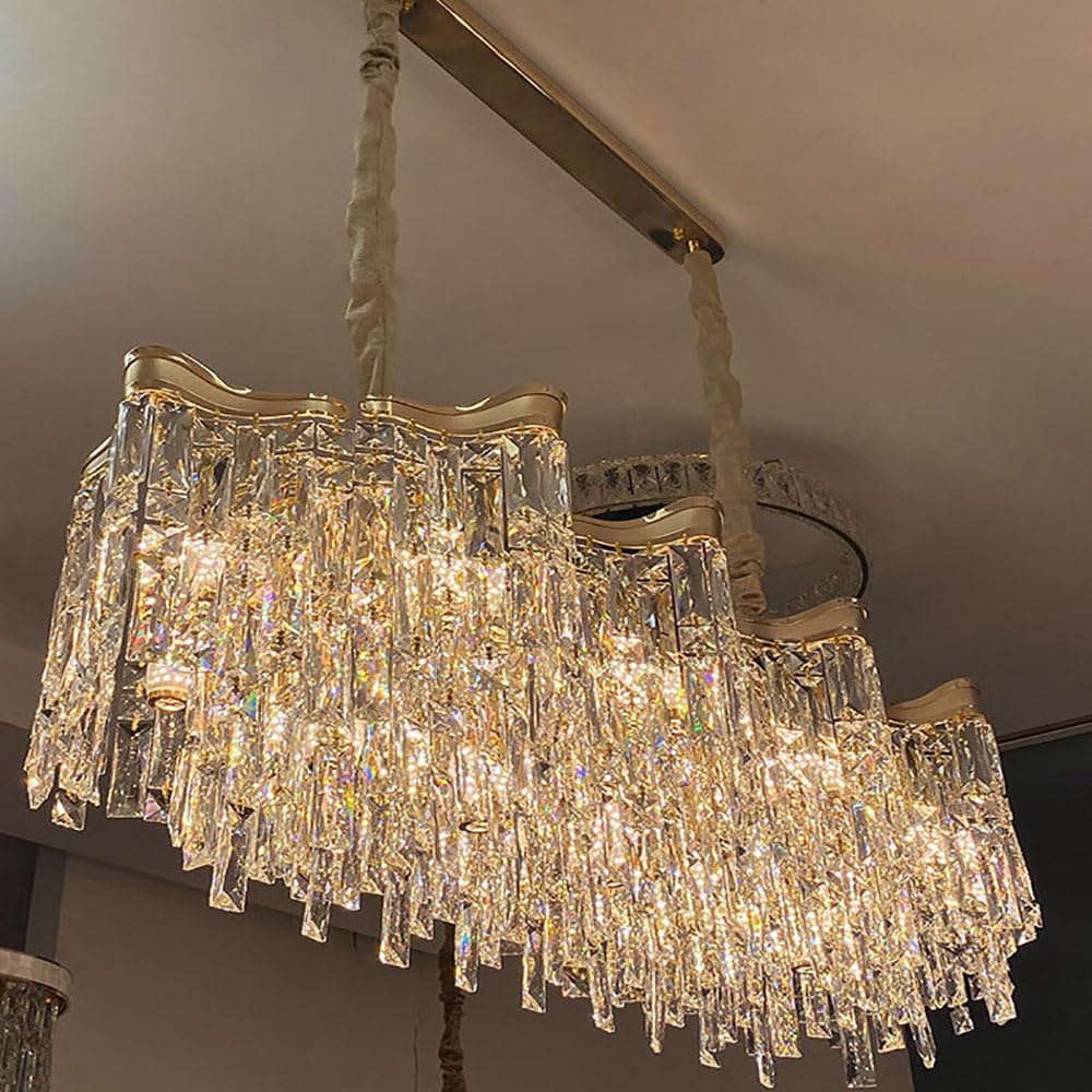 Modern Crystal Chandelier, 38 inch Ceiling Lights Flush Mount Gold Pendant Light Fixture for Bedroom Living Room Dining Indoor Lighting,Hanging Lamp Close to Ceiling Light,Included Bulb