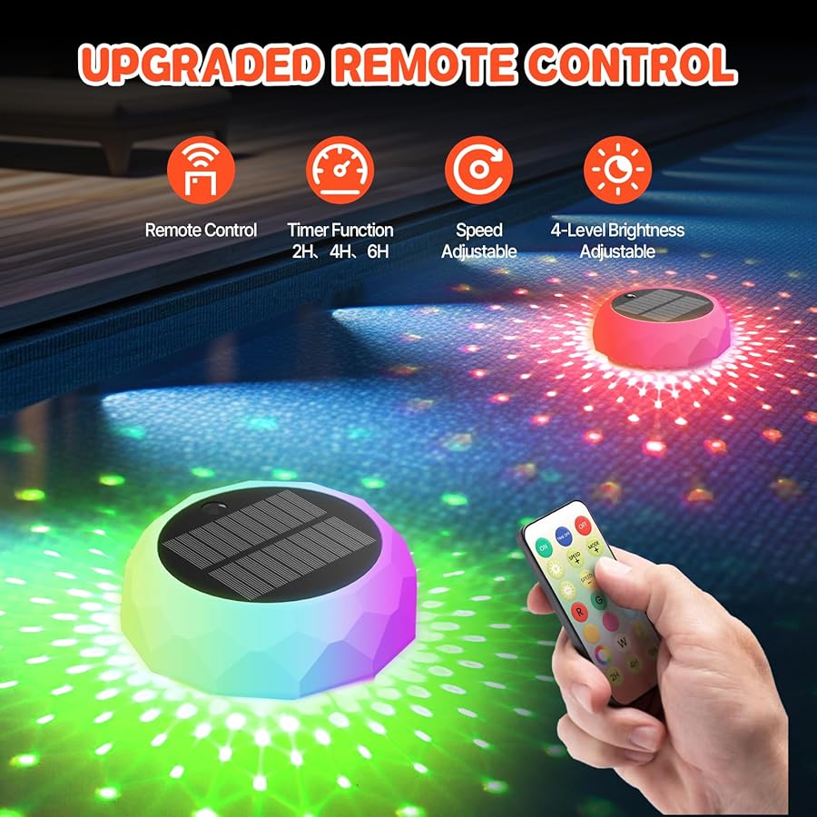 2 in 1 Floating Pool Lights Solar Powered with Chlorine Floater, Pool Lights that Float with Remote Control, 8 Lighting, Timing Mode, IPX68 Waterproof for Inground Pool, Pool Party - image 4
