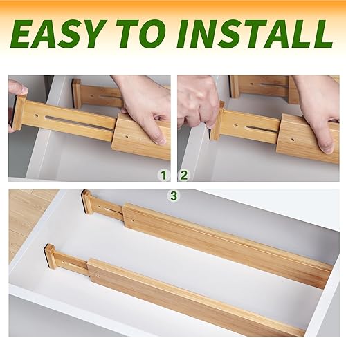 Miniatura 4 de 6 separadores grandes de bambú para cajones, organizadores de madera ampliables de 17 a 22 pulgadas para cocina, oficina, tocador, dormitorio, ropa
