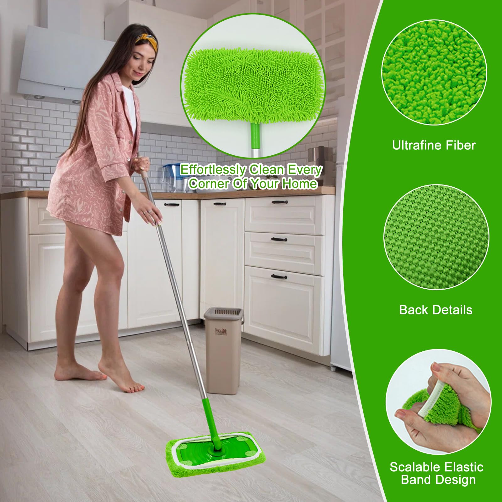 8 Panni Riutilizzabili Per Swiffer Sweeper - Salviette In Microfibra Per Pavimenti, Bagnato E Asciutto - Lavabili In Lavatrice, Verdi, 25,4 X 11,3 Cm