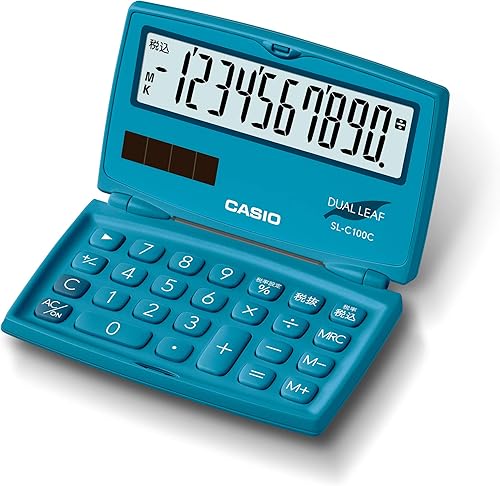 Casio SL-C100C-BU-N Calculadora colorida, azul lago, tipo cuaderno plegable de 10 dígitos