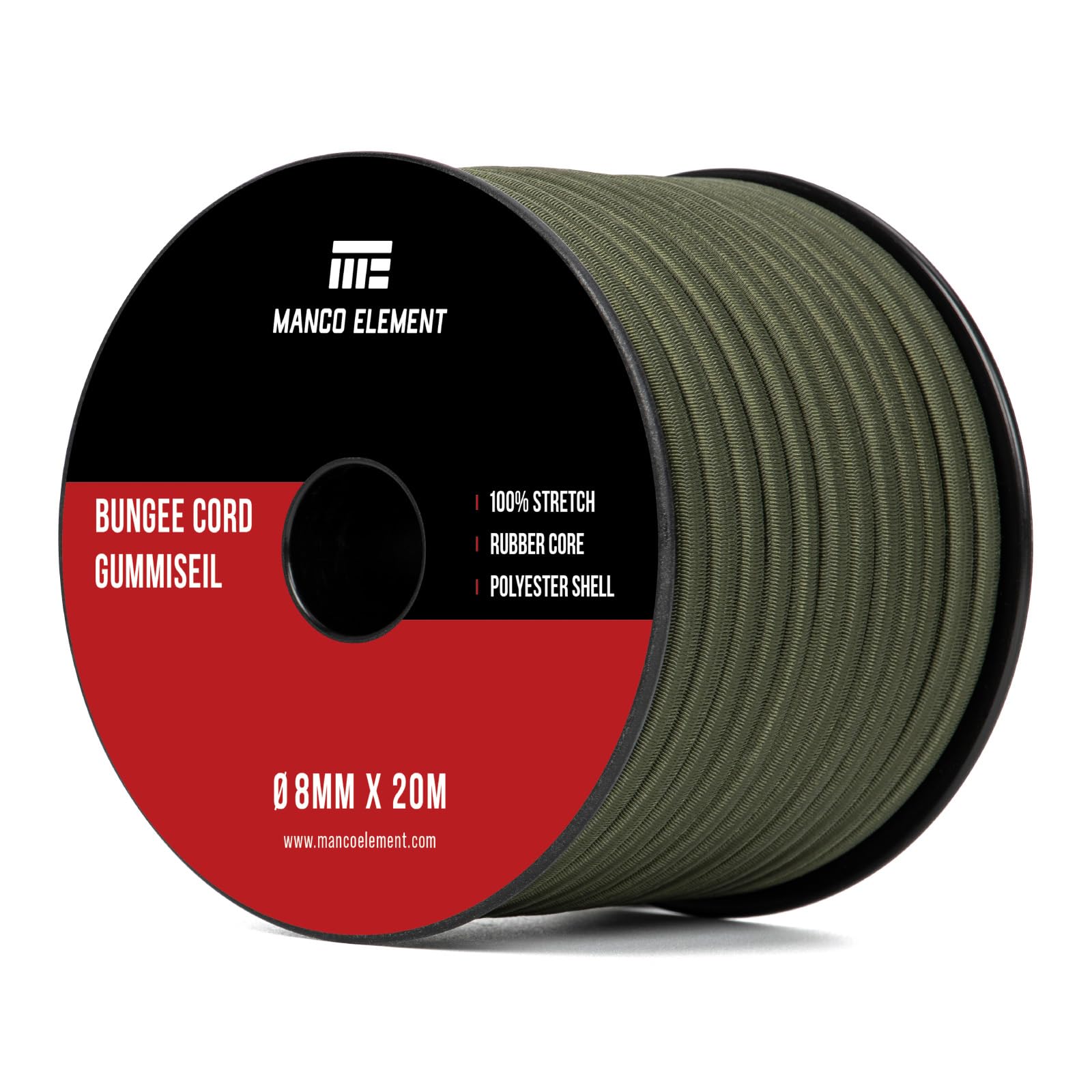 Manco Element Army Green Bungee Cord 8Mm X 20M Elastic Cord Shock Cord