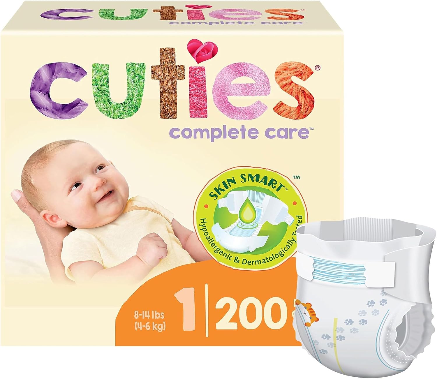 Cuties Complete Care Baby Diaper Size 1, 8 to 14 lbs. CDB001, 25 Ct