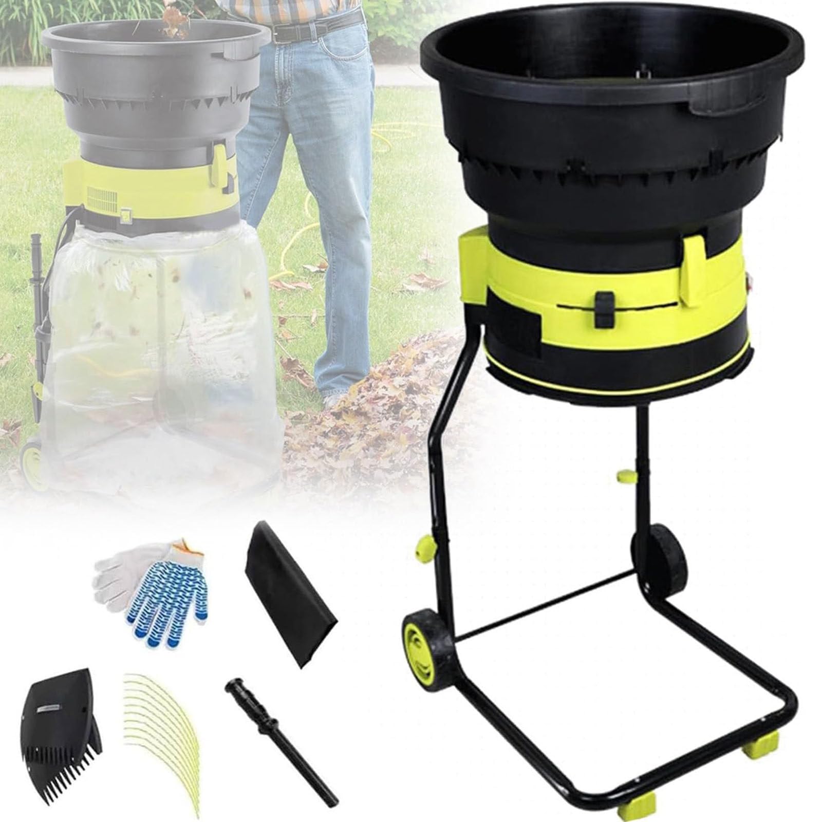 Trituradora de Hojas eléctrica para jardín, 2500 W, con Ruedas, rastrillo, Bolsa de Almacenamiento, 8000 RPM, Embudo de 54 cm para Limpieza de jardín, sin Cable de alimentación.