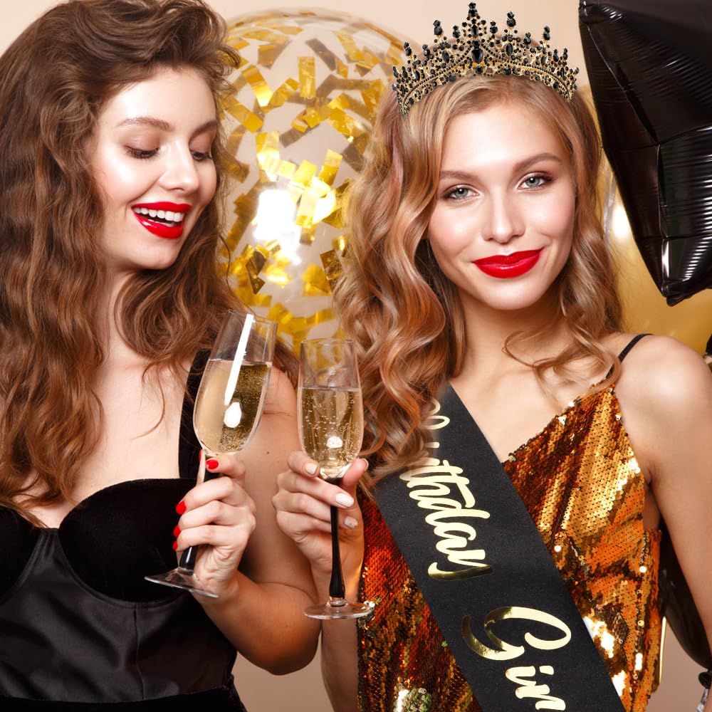 TOBATOBA Birthday Sash and Crown Set for Women and Girls - Black Tiara and Sash, Princess Decorations and Gifts - Image 5