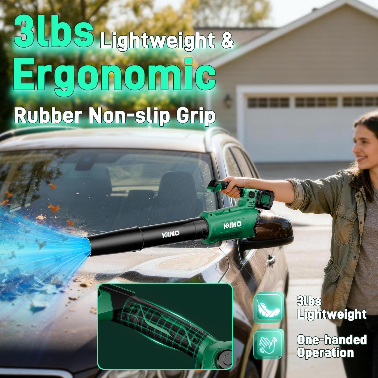 KIMO Leaf Blower Cordless with Battery and Charger, 800CFM/300MPH, Precision Adjustment Handle, 3Speeds w/ Visual Panel, Lightweight, 2 Extended Tube, 2* 2.0 Battery Powered Leaf Blowers for Lawn Care - Image 6