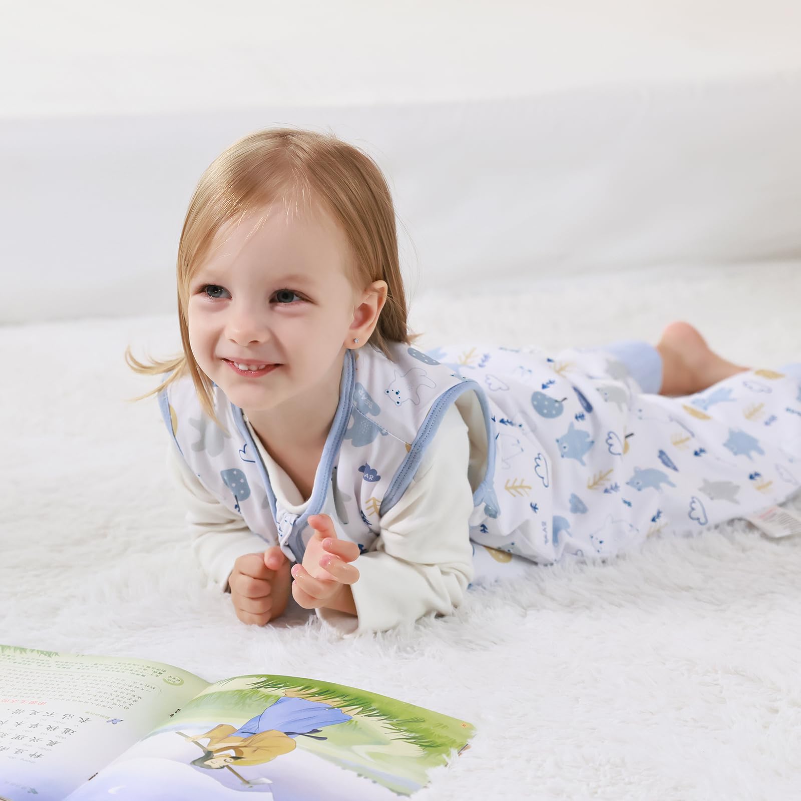 Sacco nanna con piedi, 2,5 Tog, super morbido, realizzato in rayon di bambù, per bambini, in fibra di bambù, per l'inverno, per l'autunno e l'inverno (orsi, 80cm (18-36 Mesi))