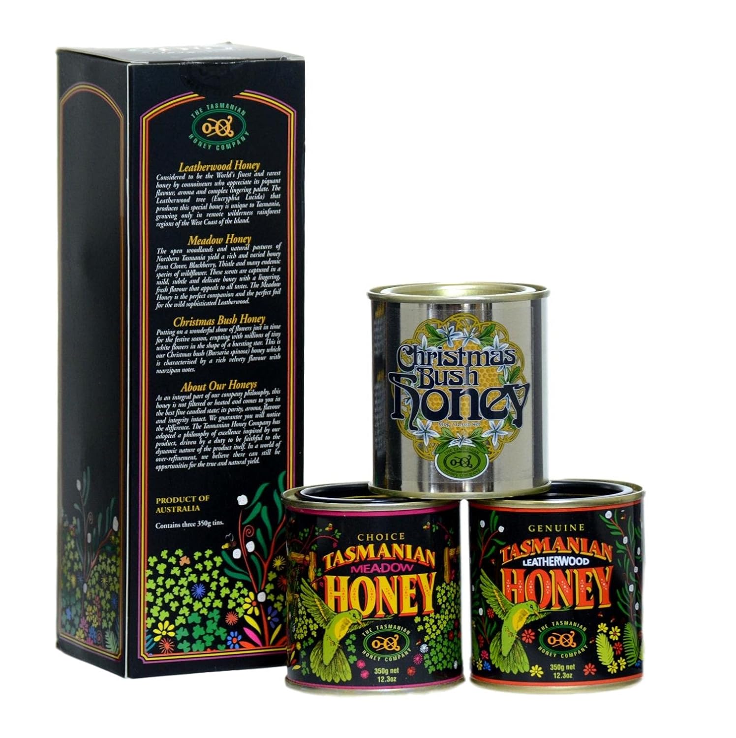 Tasmanian Honey Company Gift Pack Leatherwood, Meadow and Christmas Bush (3-12.3 Ounce tins)