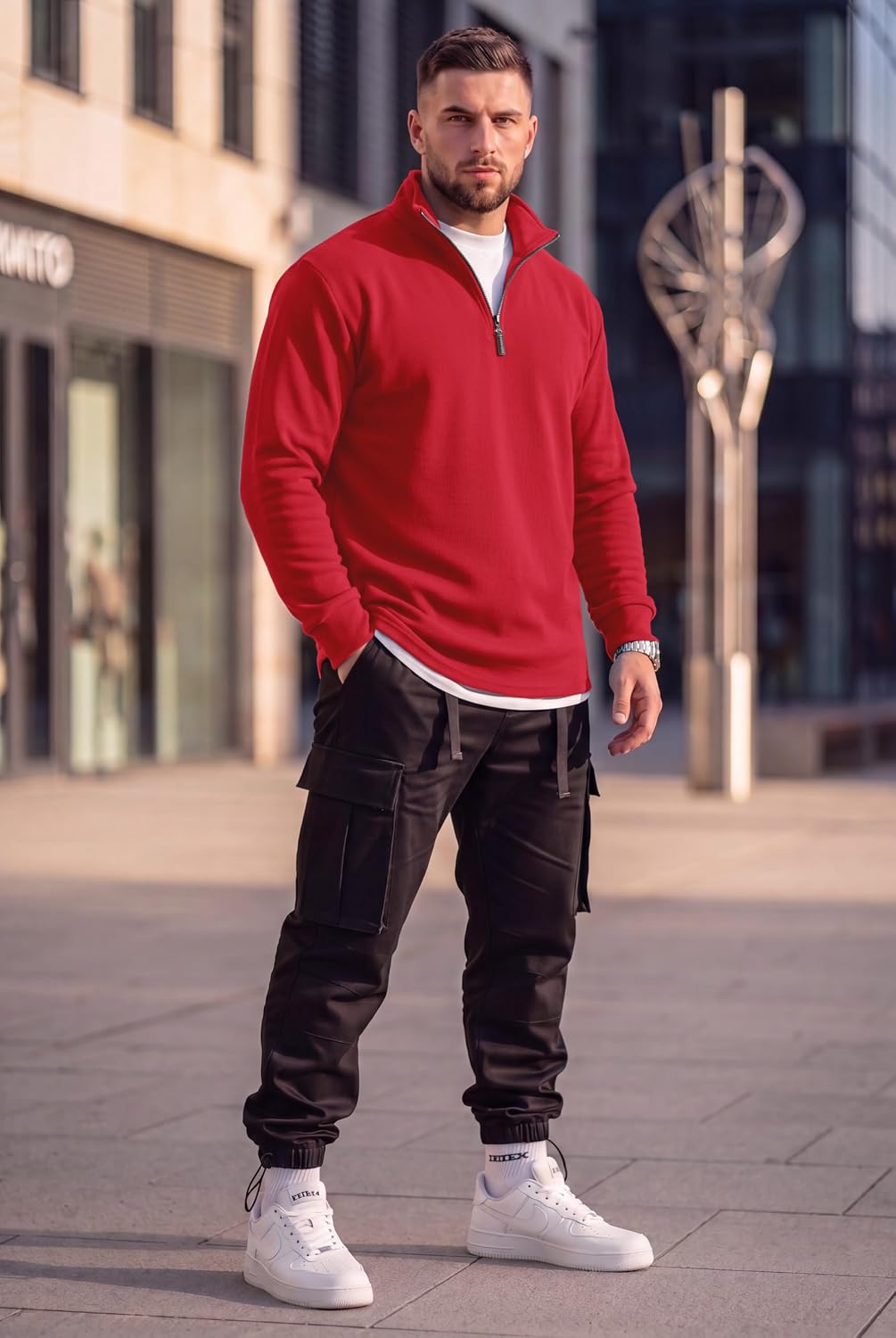 COOFANDY Mens Quarter Zip Pullover Fleece-Lined Mock Neck Sweatshirt Casual
