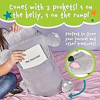 Vista 5 de Gloria The Hippo - Almohada de espuma viscoelástica con diario para niños que se almacena en el bolsillo del vientre, animal de peluche de 15