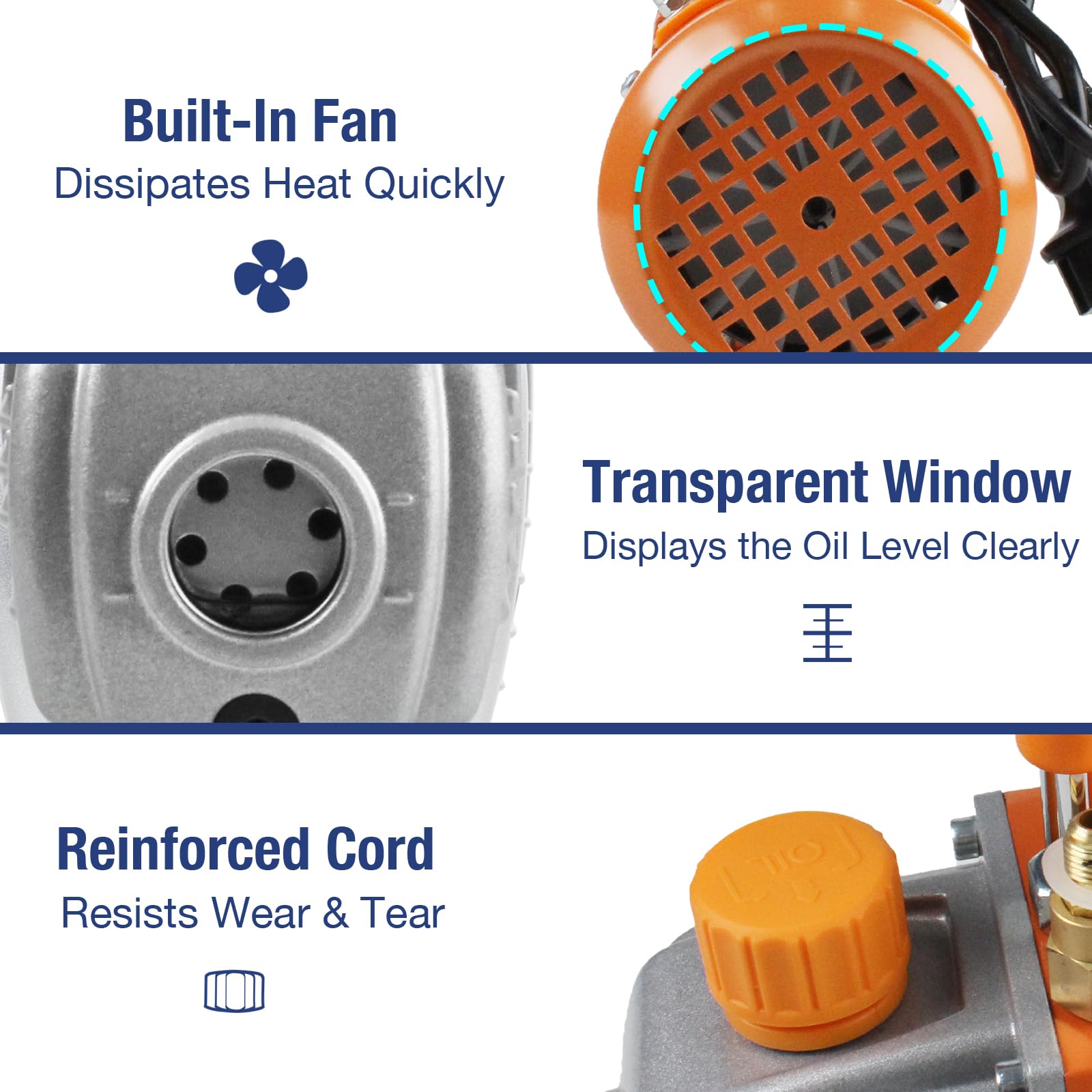 BACOENG Pompa a Vuoto 3 CFM per Refrigerazione e Climatizzazione, Pompa Monostadio 1/4 HP, 2800 giri/min, Elettrica per Sistemi di Refrigerazione Automotivi