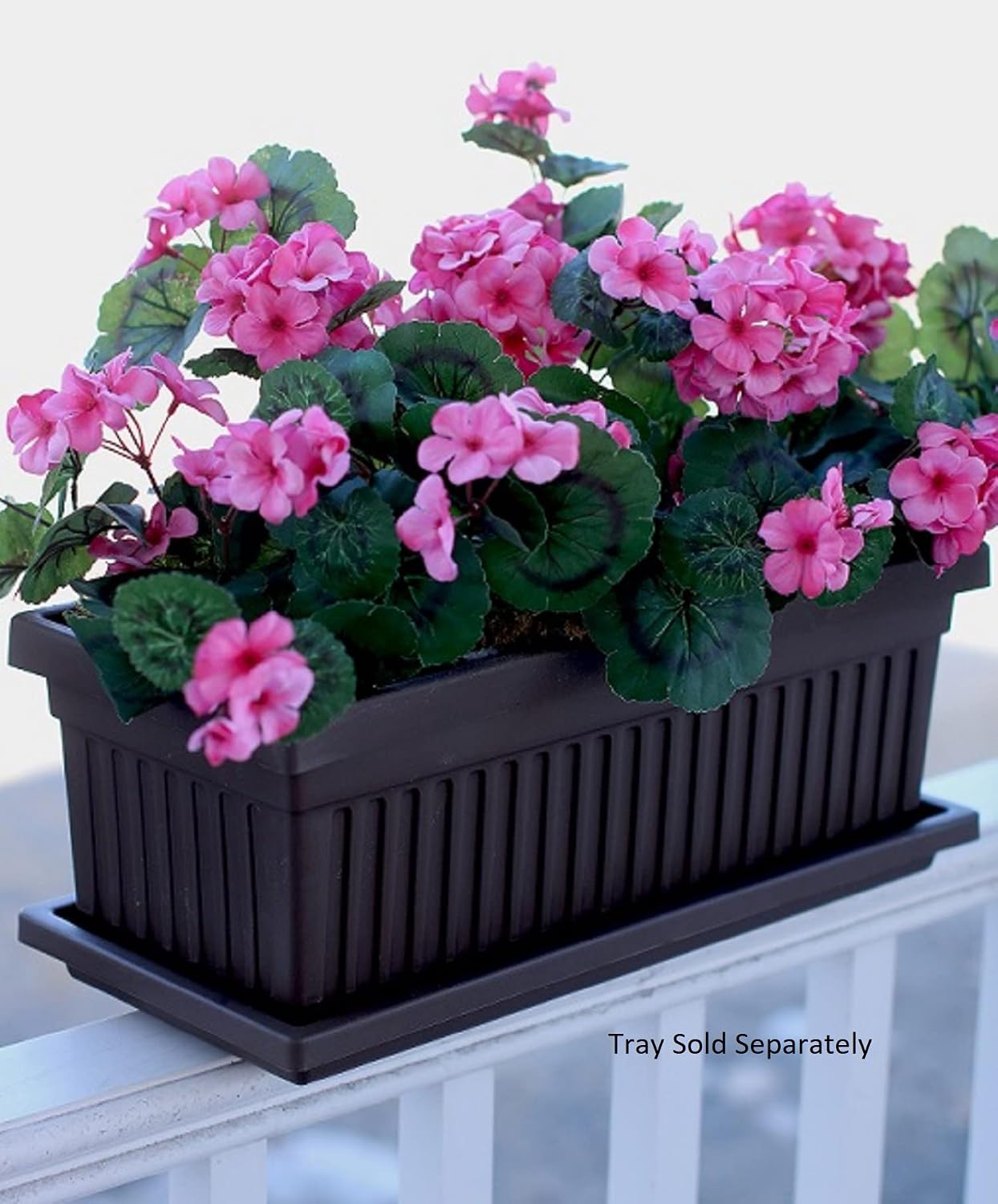 The HC Companies 30 Inch Venetian Rectangular Window Planter Box - Lightweight Plastic Indoor Outdoor Plant Pot with Drainage for Windowsill, Herbs, Flowers, Warm Gray