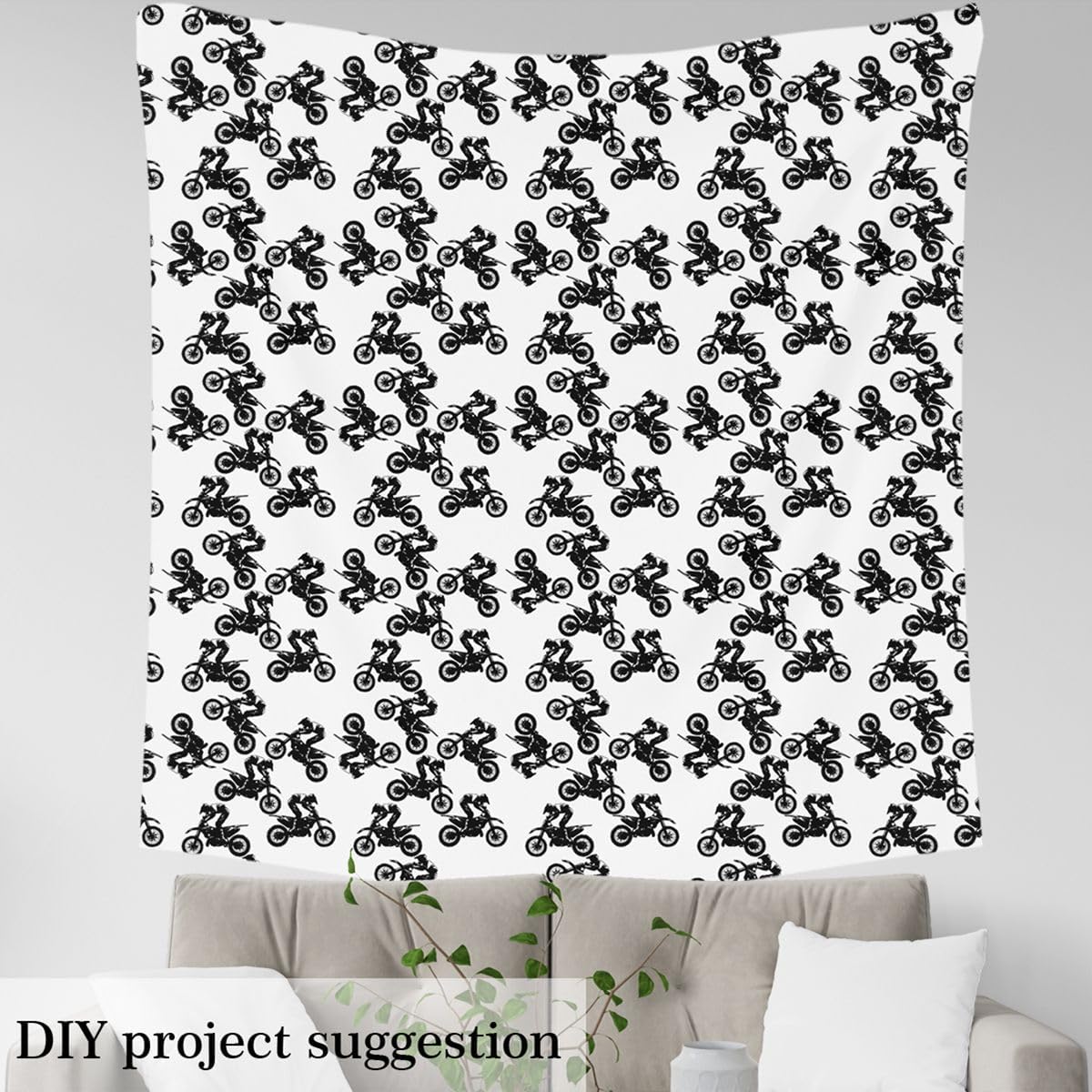 Dirt Bike Upholstery Fabric by The Yard, Extreme Sports Theme Motocross Rider Reupholstery Fabric for Chairs, Motorbike Decorative Fabric for Outdoor and Home DIY Projects, 2 Yards, Black White
