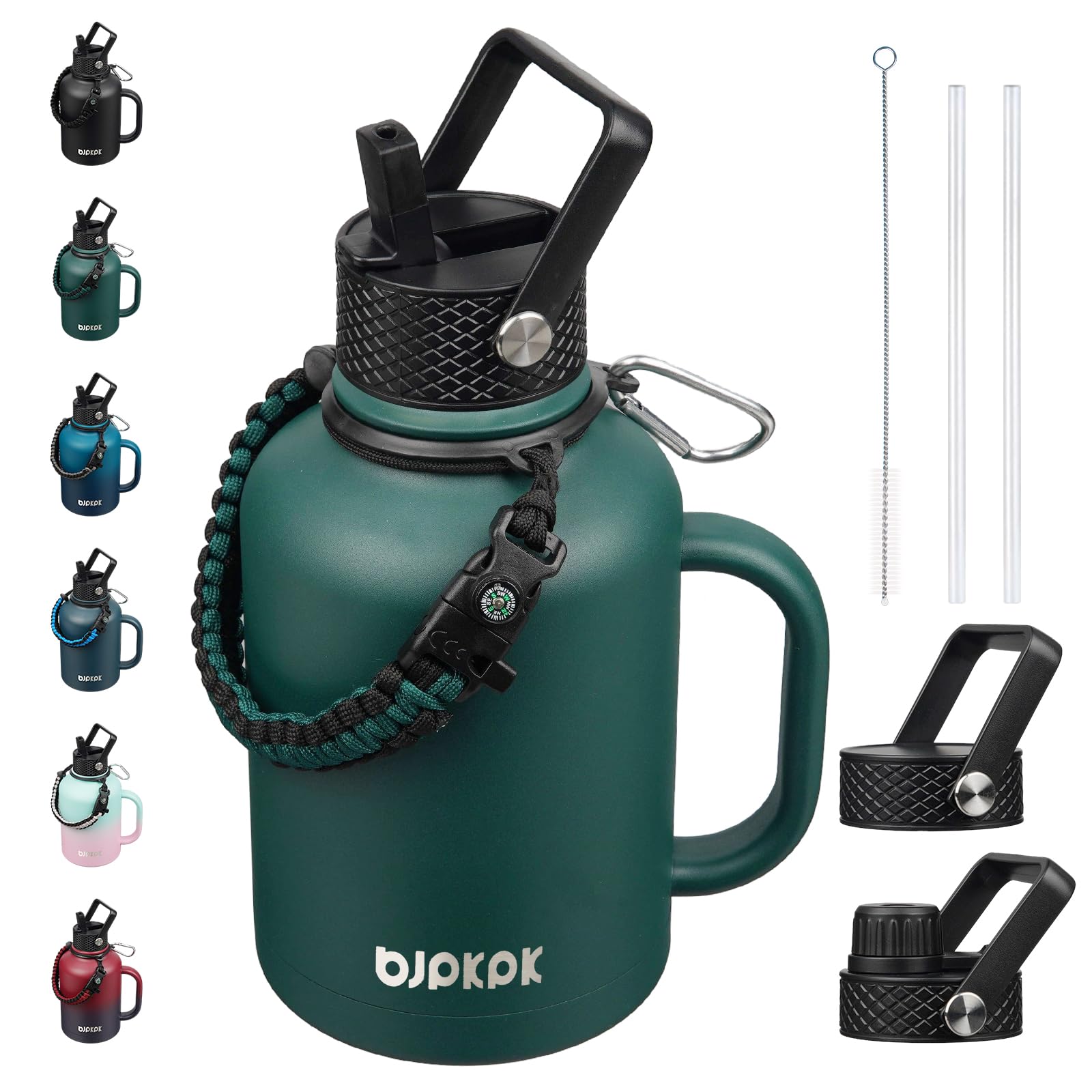 BJPKPK 50oz Insulated Water Bottle with Straw Lid Stainless Steel Water Jug