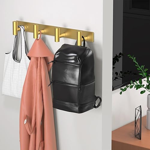 Miniatura 2 de Perchero montado en la pared, 4 ganchos, riel de gancho de acero inoxidable resistente para toallas, abrigos, sombreros, bolsos, chaquetas, ganchos