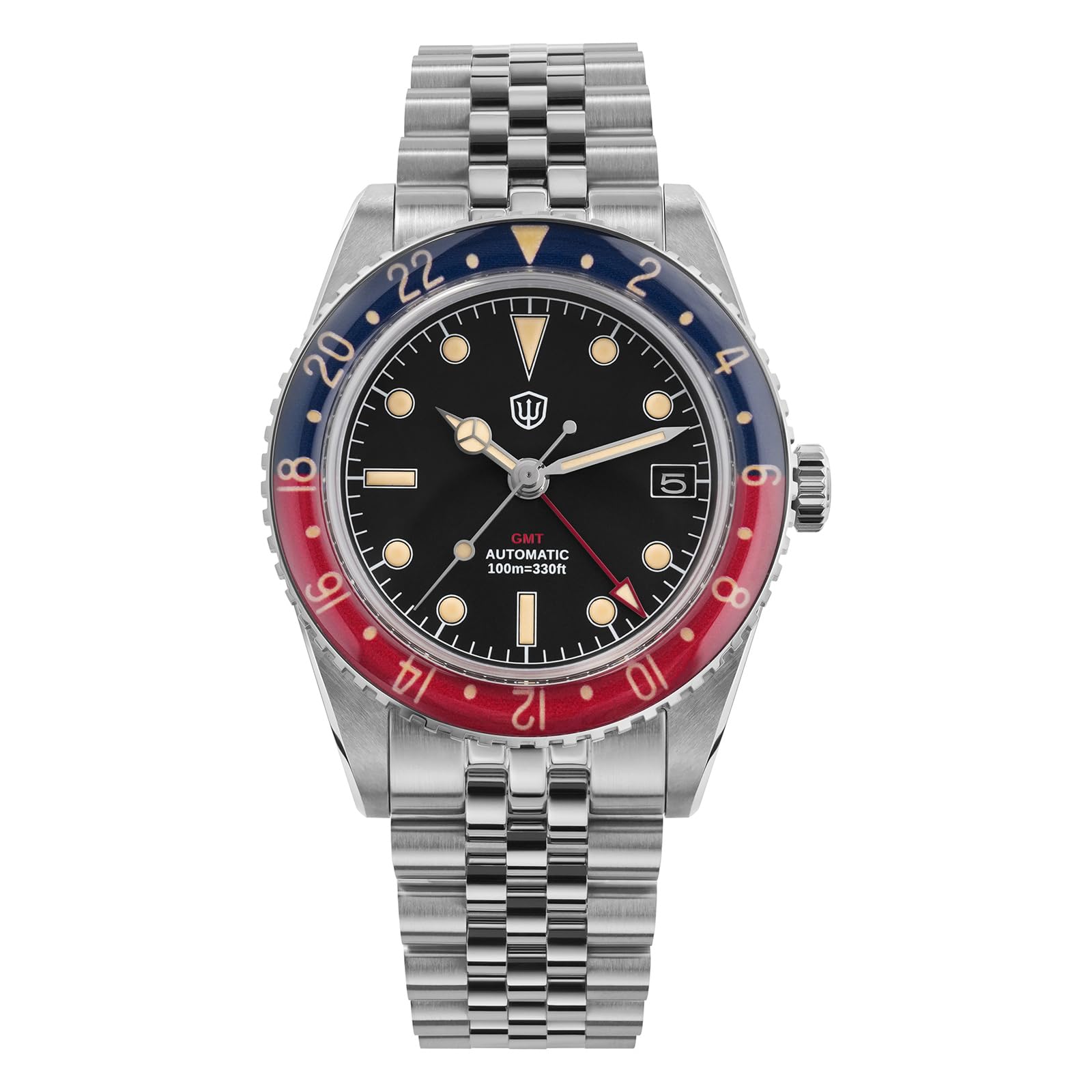 watchdives GMT Uhren Für Männer, WD6542 Männer Uhr NH34 Automatische Armbanduhr 38mm Bubble Domed Saphirglas Uhren 100M Wasserdicht