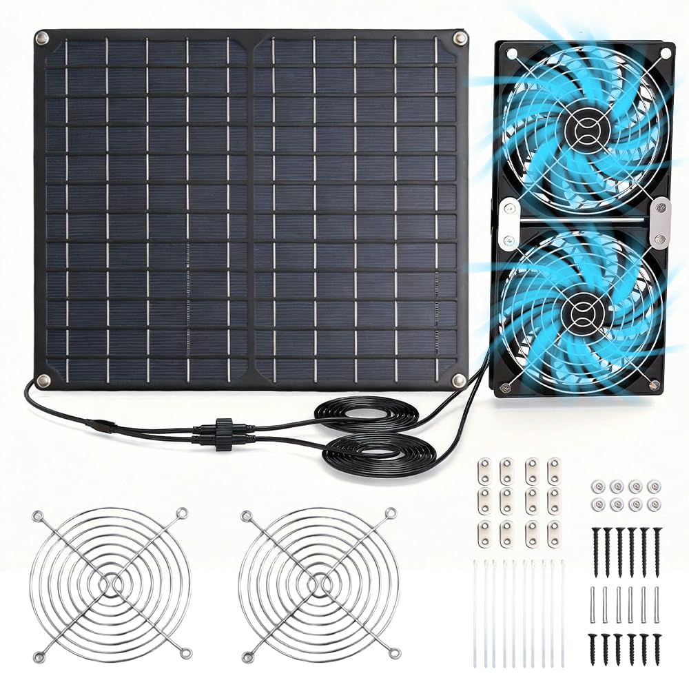 Ventilateur solaire 15W 12V double échappement résistant aux intempéries pour extérieur