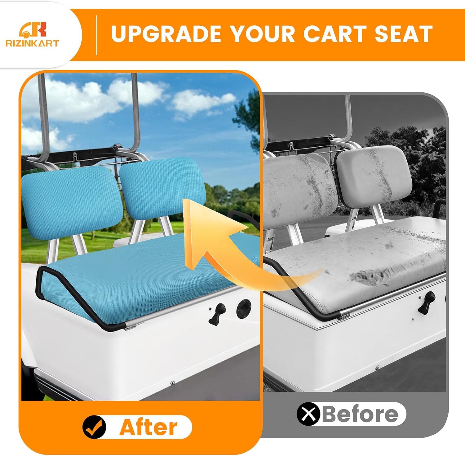 Universal Golf Cart Front Seat Covers Set Fit for Yamaha G22 G19 G16 G14 G11 G9 G8 G2, Club Car DS Pre-2000 OEM Ordinary Front Seat Cushion,Stretchy Washable Breathable Air Polyester Mesh Cloth