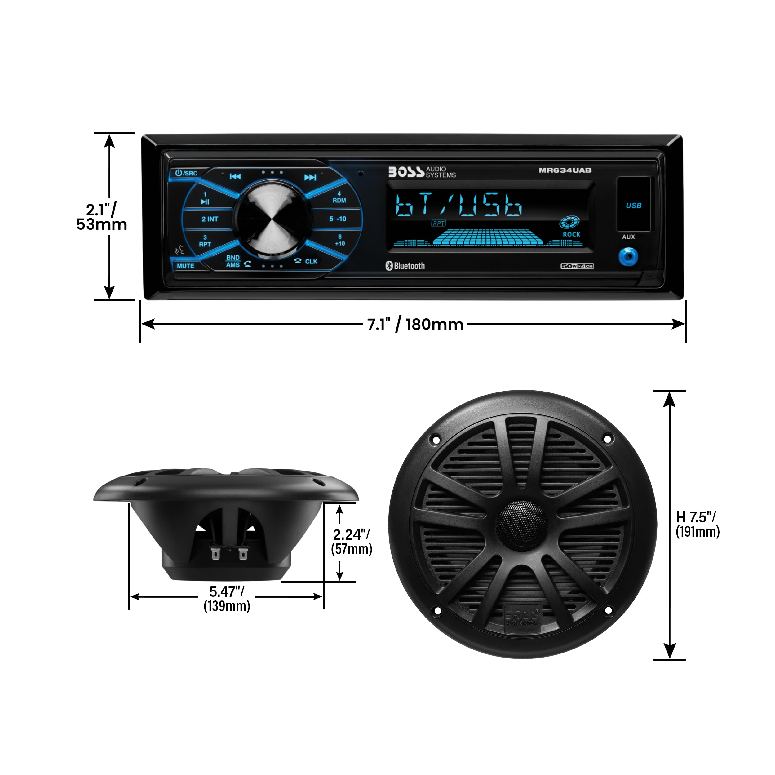 Pacchetto Boss Audio MCBK634B. 6 Con altavoces MR634UAB, 2-MR6B y amp; Antena MRANT10 -