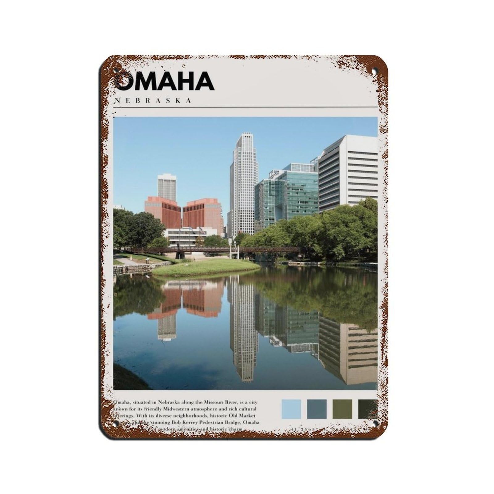 Lxwnze 30L X 40W Cm Omaha Nebraska Poster Omaha Art Tin Sign Vintage Metal Pub Club Cafe Bar Home Wall Art Decoration Poster Retro 12X16inch(30X40cm)