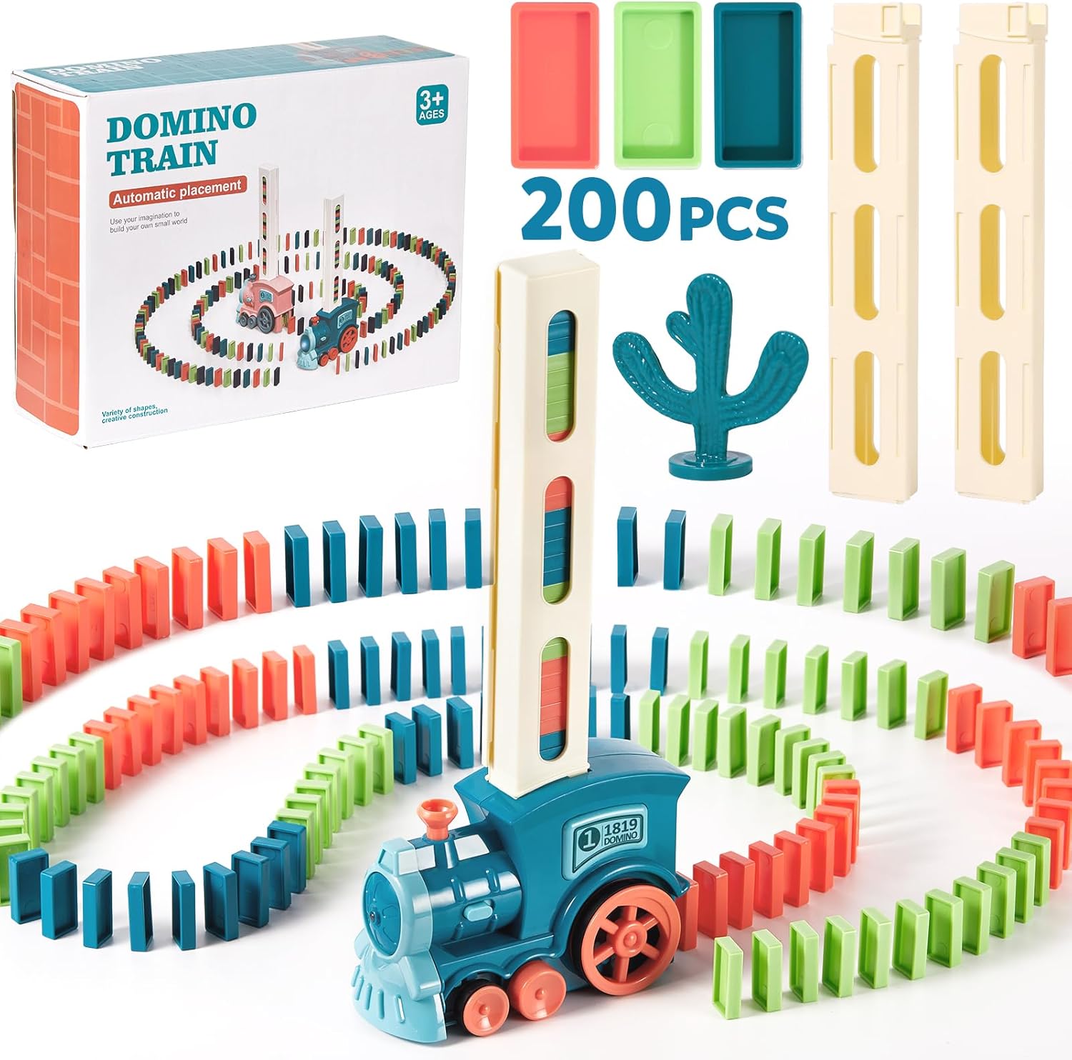 BAIWER 200 PCS Domino Train Toy Set, Automatic Dominos