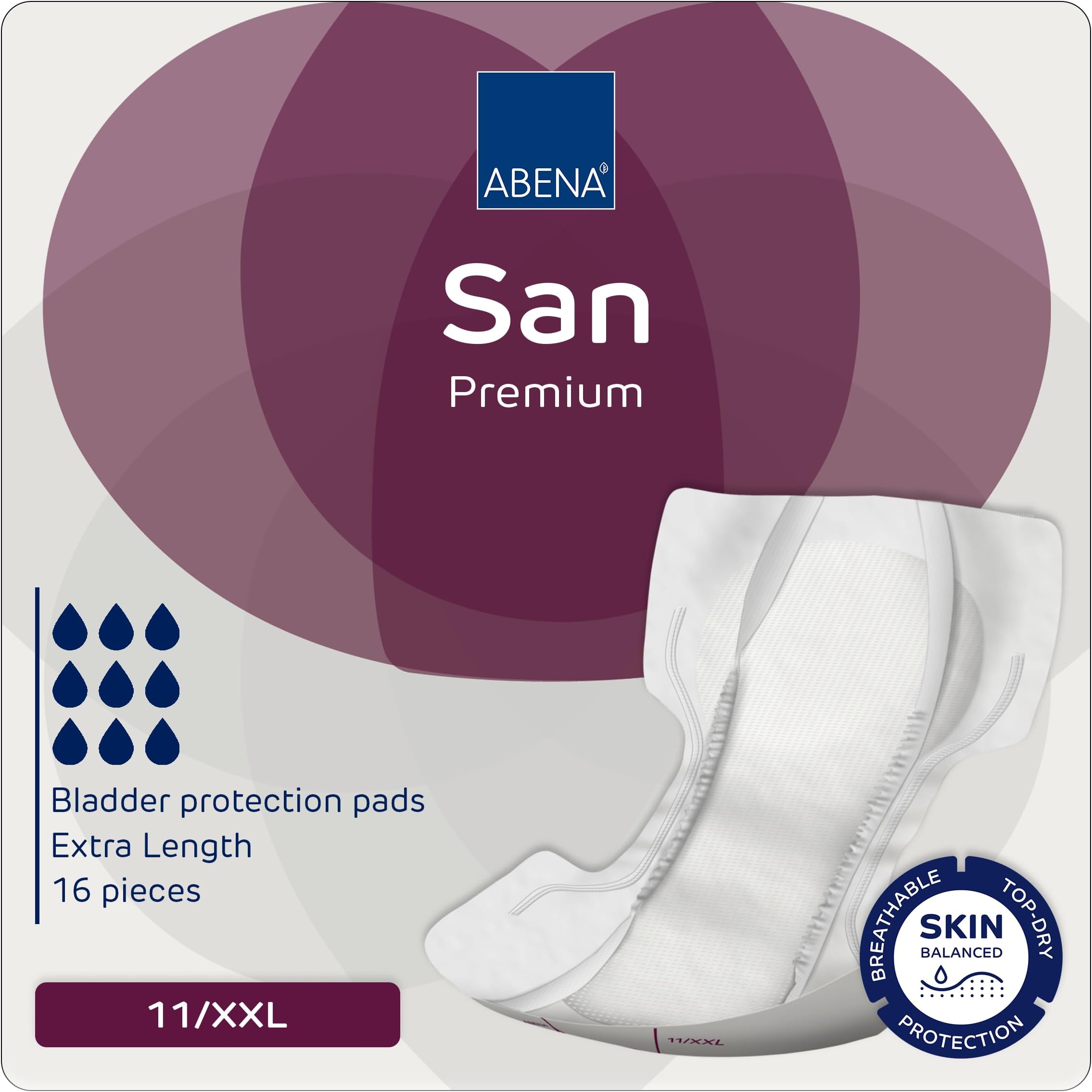 ABENA San Premium XXL Mens & Womens Incontinence Pads, Breathable & Comfortable, Fast Absorption, Discreet & Effective Shaped Incontinence Pads for Men/Women - Air Plus, 11, XL2, 16PK