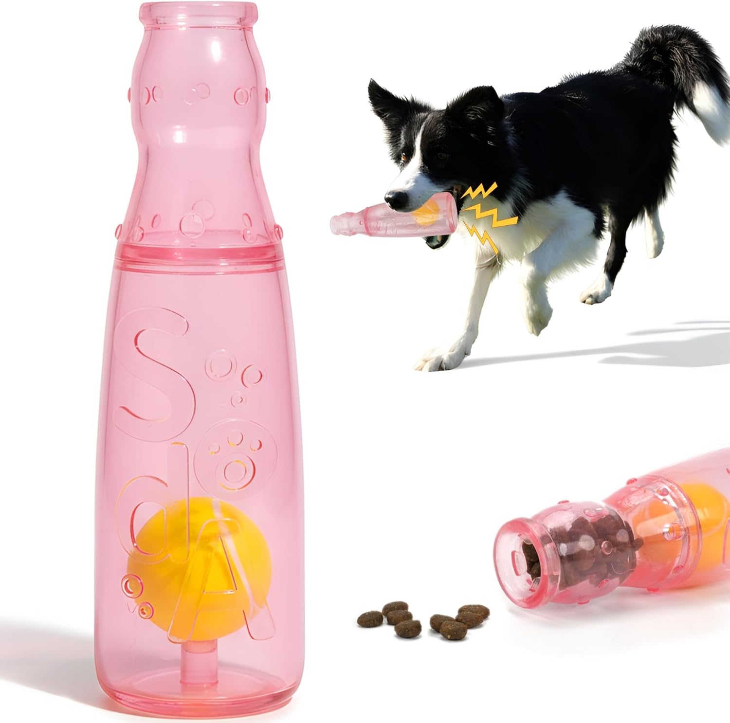 Pet Supplies : TagME Interactive Dog Squeak Toy, 3-in-1 Bottle Shape with Inner Tennis Ball and Treat Dispenser, Durable Rubber Chew Toy for Medium Dogs, Boredom Relief, Pink : Amazon.com