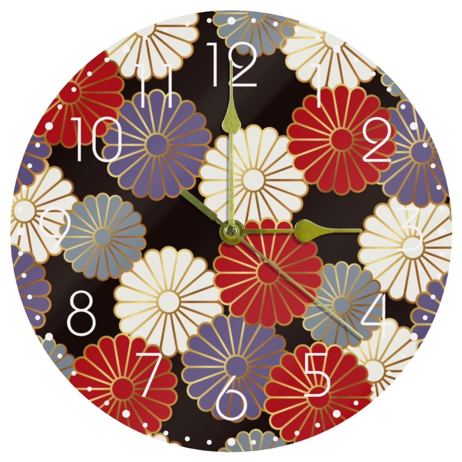 Horloge murale silencieuse 25 cm style chrysanthème traditionnel en bois pour salon