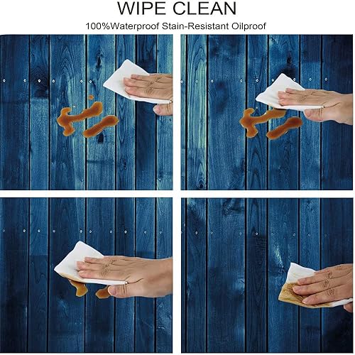 Miniatura 3 de Mantel ajustable ovalado azul oscuro, tablero de imagen con textura de tablones de madera, madera rústica, vida campestre, para cocina, comedor,