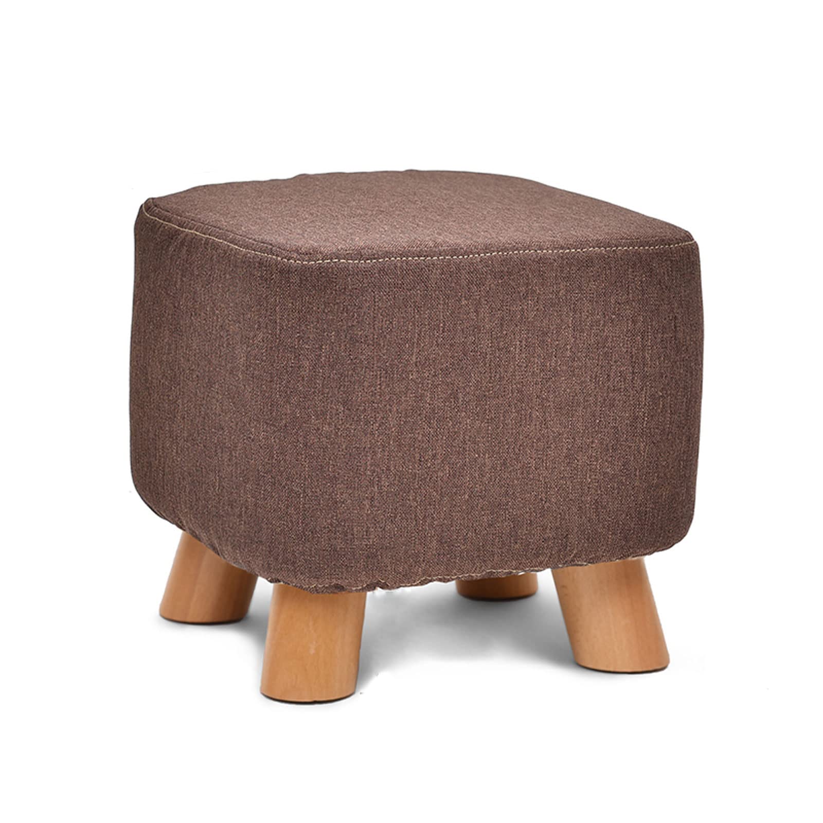 Pouf ottoman en tissu et petit tabouret carré en bois massif pour salon et entrée