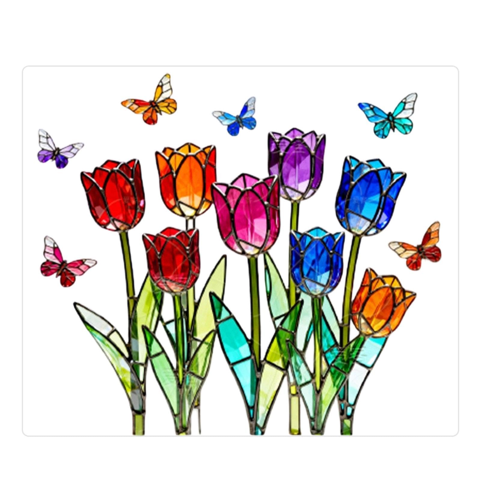 Oxxggkao Stained Glass Window Film Rainbow Statics Window Cling Flower Windowed Privacy Film Not Glues Decorative Windowed Clings Rainbow Cling