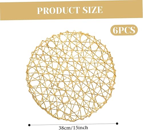 Miniatura 5 de Manteles individuales redondos dorados de 15 pulgadas, 6 manteles individuales antideslizantes huecos resistentes al calor, lavables para
