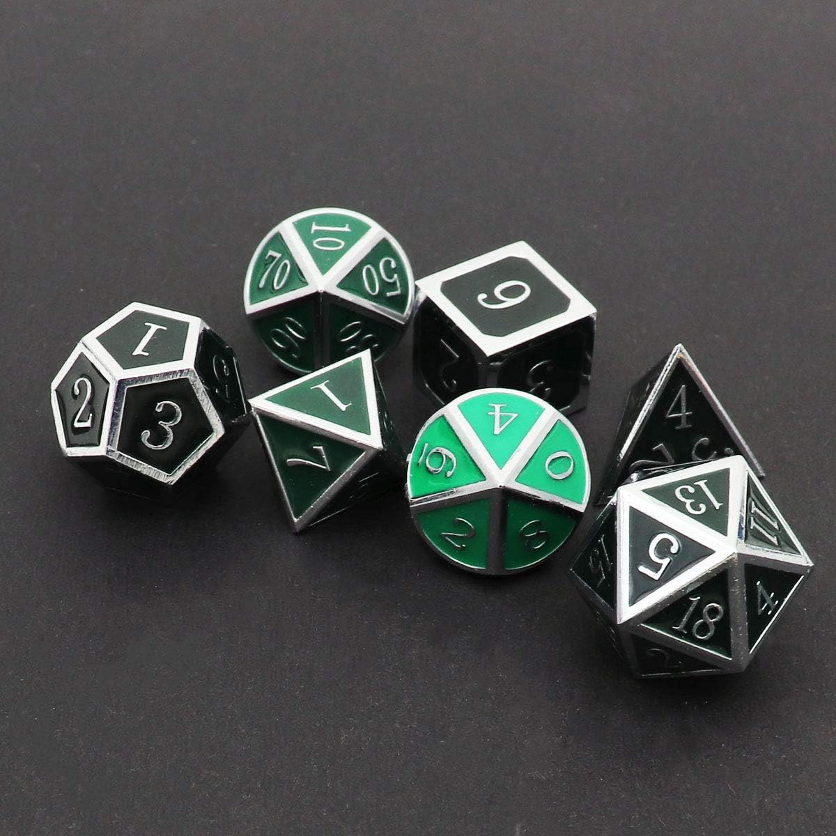 Haxtec Color Changing Metal DND Dice Set Silver Black Green Color Shifting D&D Dice with Leather Dice Bag Compatible with Dungeons and Dragons TTRPG DND Gift