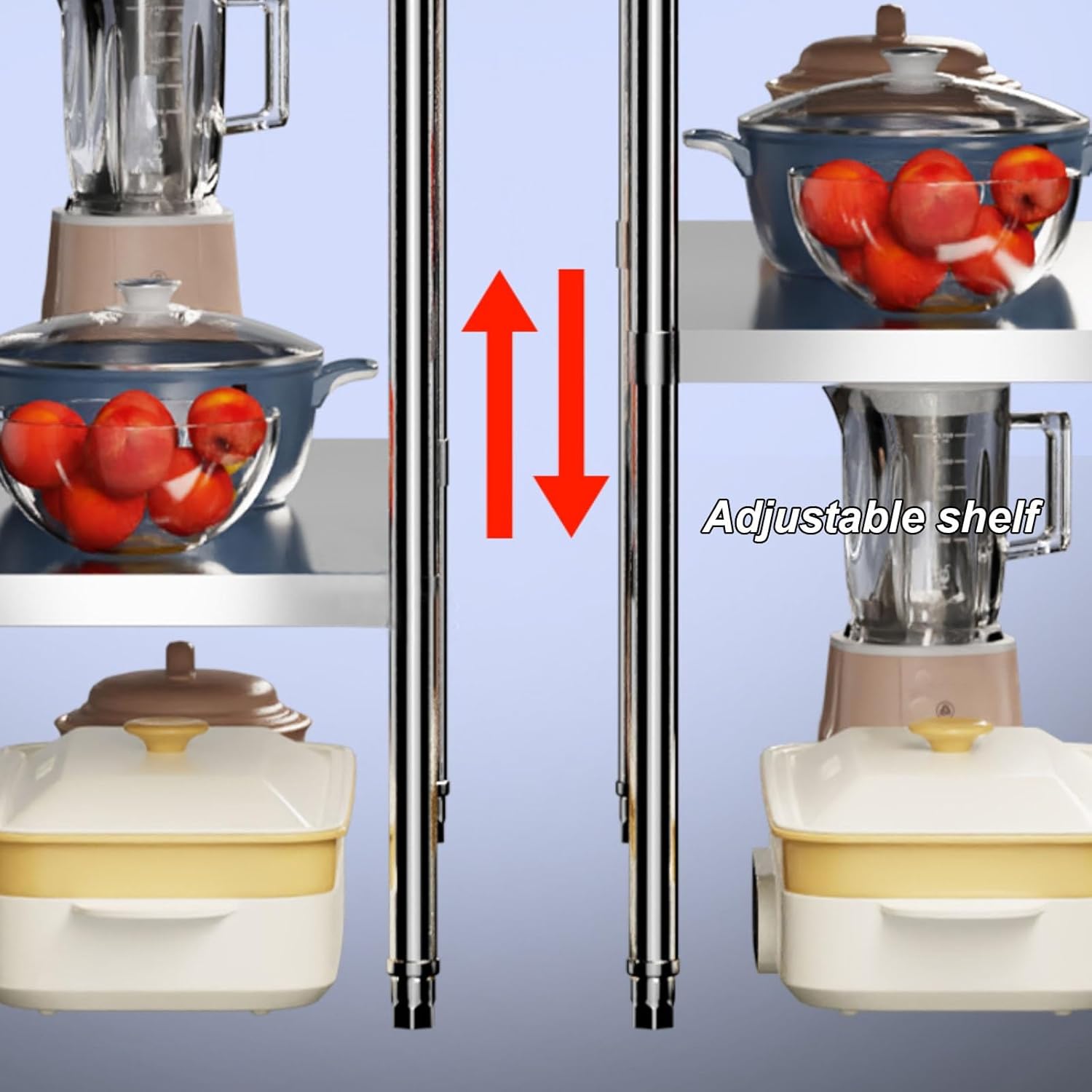 Stainless Steel Curved Workbench Home Kitchen Prep Station Worktable Adjustable Shelves Double-Tier Commercial Metal Table for Kitchens/Restaurants/workspaces(76x61x85cm/29.9x24.0x33.5”)