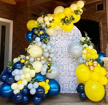 Blue and Yellow Balloon Garland Arch Kit, 153pcs Royal Blue Lemon Yellow Balloons for Main Squeeze Bridal Shower Decorations Birthday Baby Shower Lemon Party Supplies