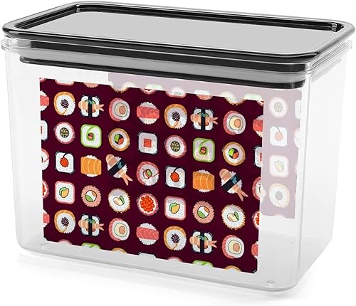 Miniatura 1 de Recipientes de almacenamiento de alimentos japoneses con patrón de sushi, caja de plástico transparente con tapas, contenedores reutilizables para